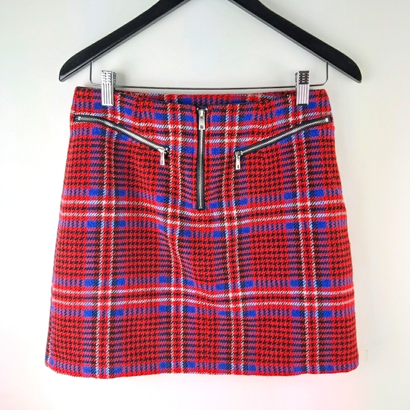 Simons Twik Wool Blend Plaid Double Zip Mini Skirt - Picture 1 of 5